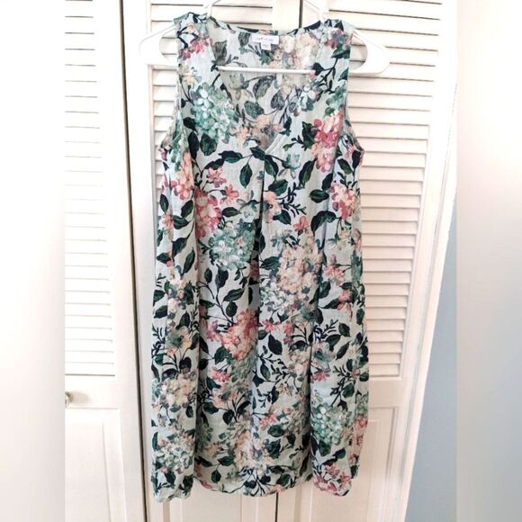 J. Jill Love Linen Dress sz XS petite 100% Linen Floral Hydrangeas Cottagecore - Picture 1 of 8